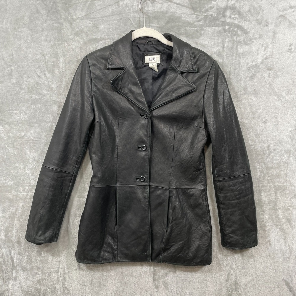 BP. Genuine Lambskin eather Jacket Womens Size M Black Butter Soft Y2K Mob FLAW!